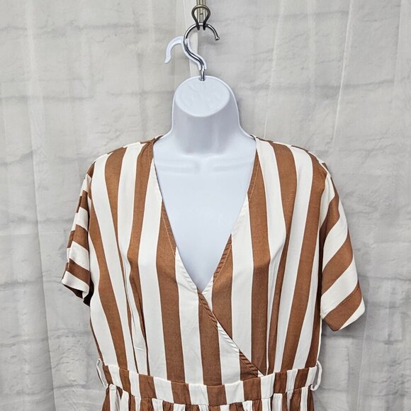 Journey Five Brown White Striped Retro Fit & Flare Dress XL - Picture 2 of 14